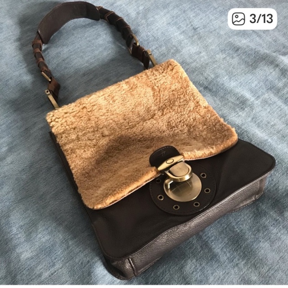 UGG Australia Purse Brown Leather Shearling Slimline - Picture 3 of 12